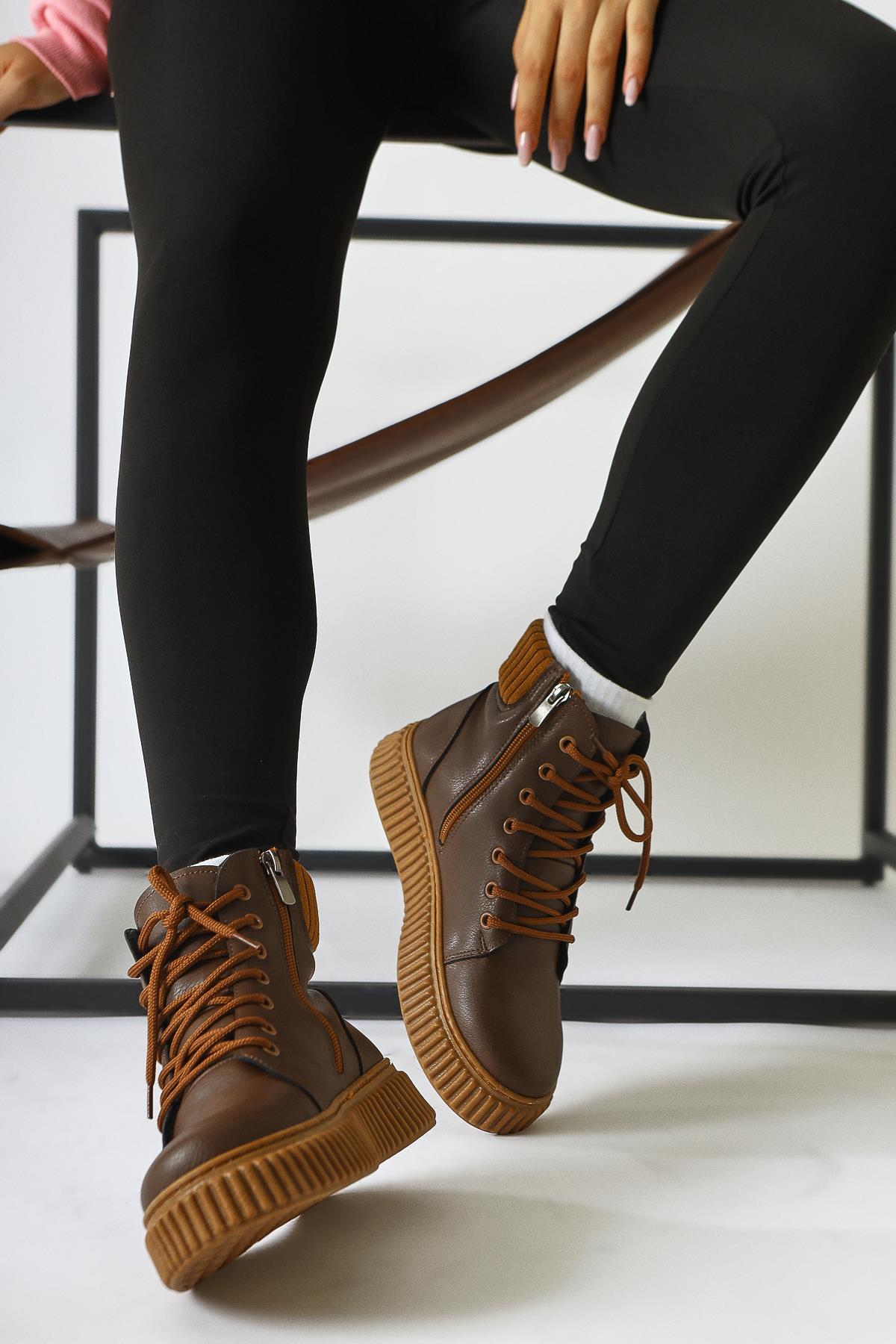 Carmel Brown Laced Sport Boots