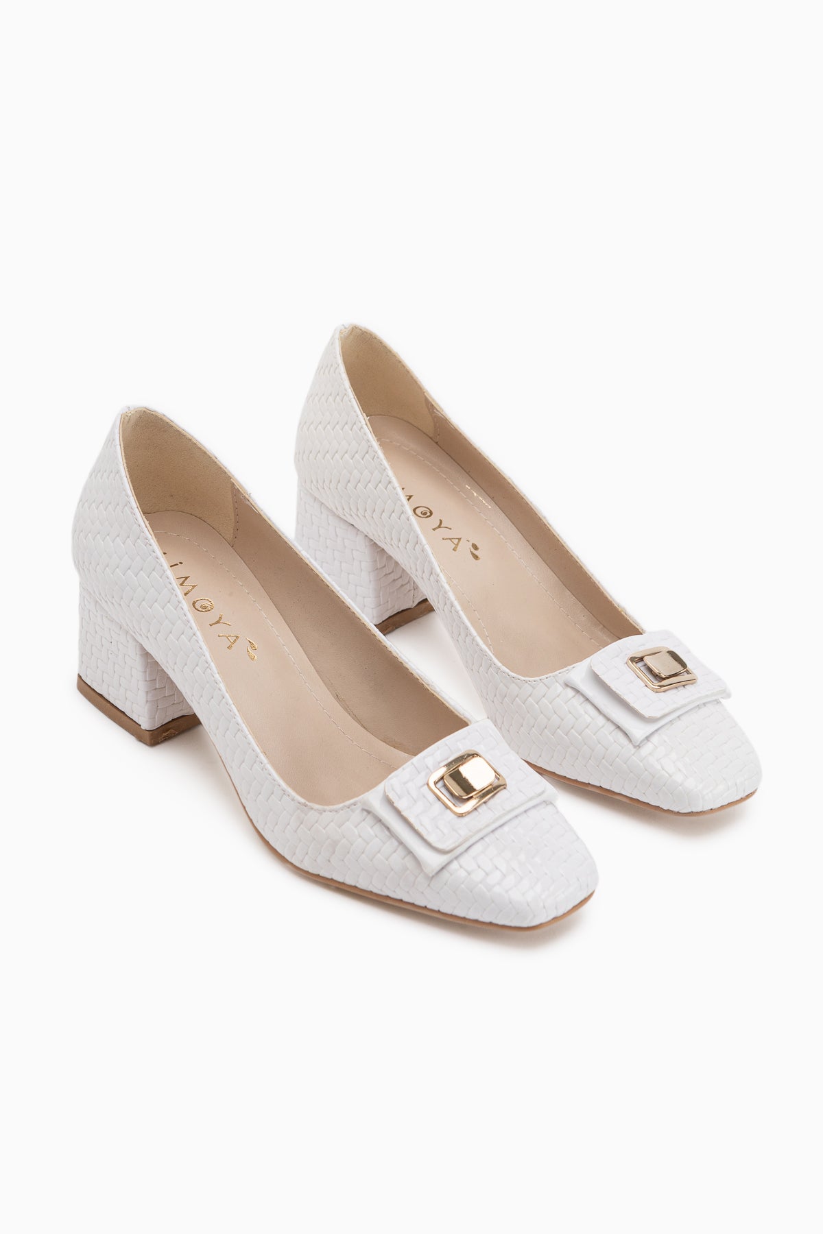 Keira White Buckle Detailed Women’s Heeled Shoes