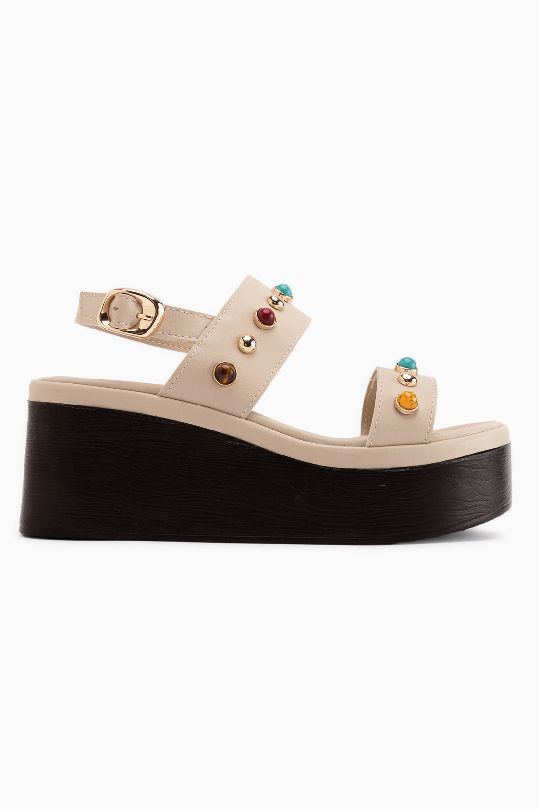 Mariah Beige Perlen Detail Damen Keilsandalette