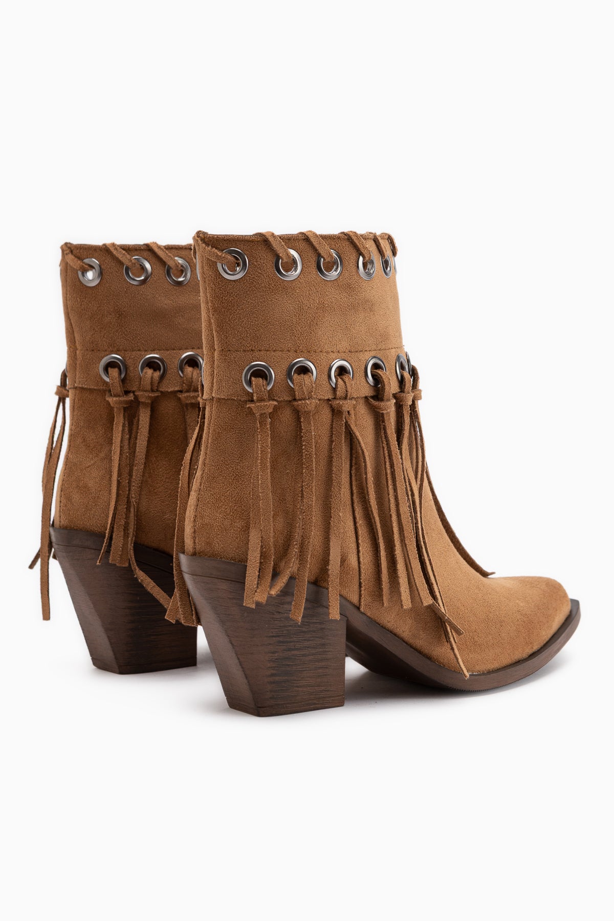 Nessa Tan Wildleder Fransen Chunky Absatz Damen Cowboy Stiefel