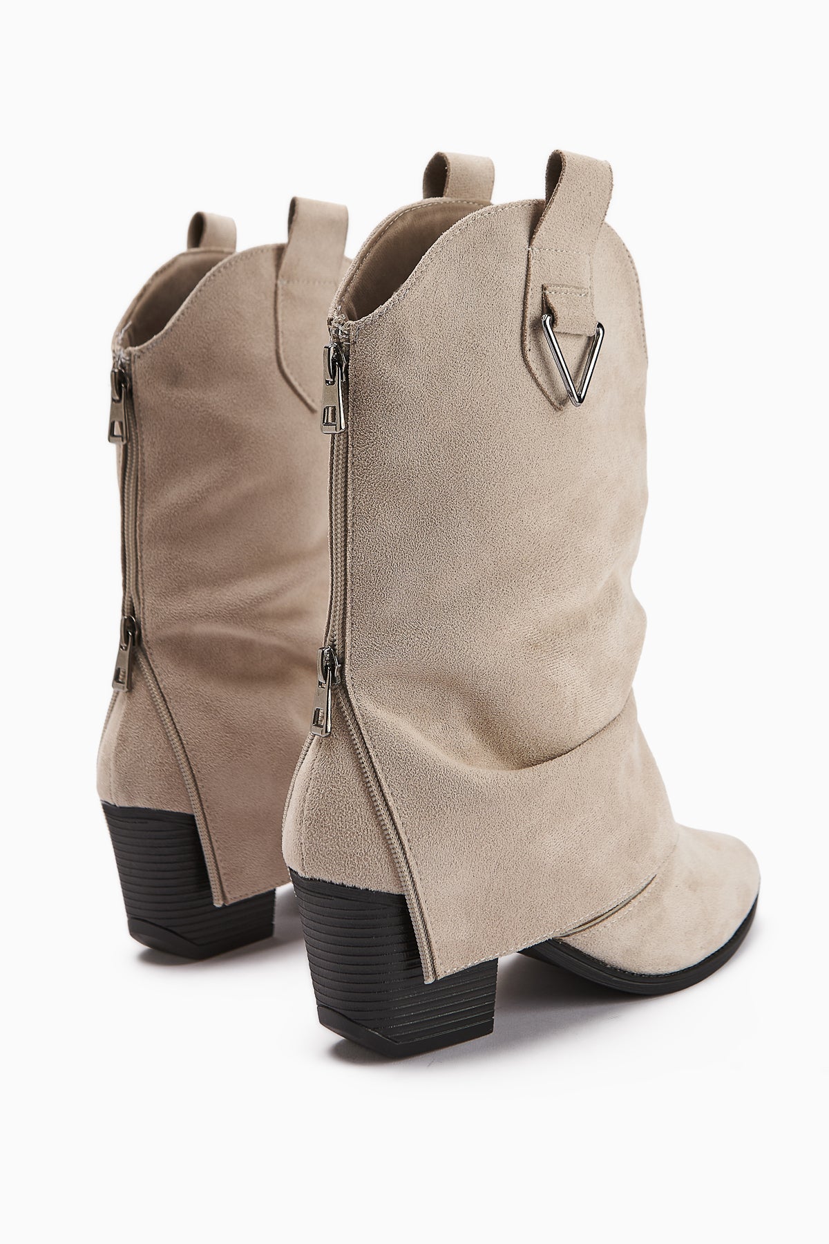 Peggy – Beige Suede Heeled Western Knee-High Boot (Women)
