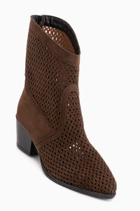 Laney Coffee Suede Laser Cut Western Summer Boots