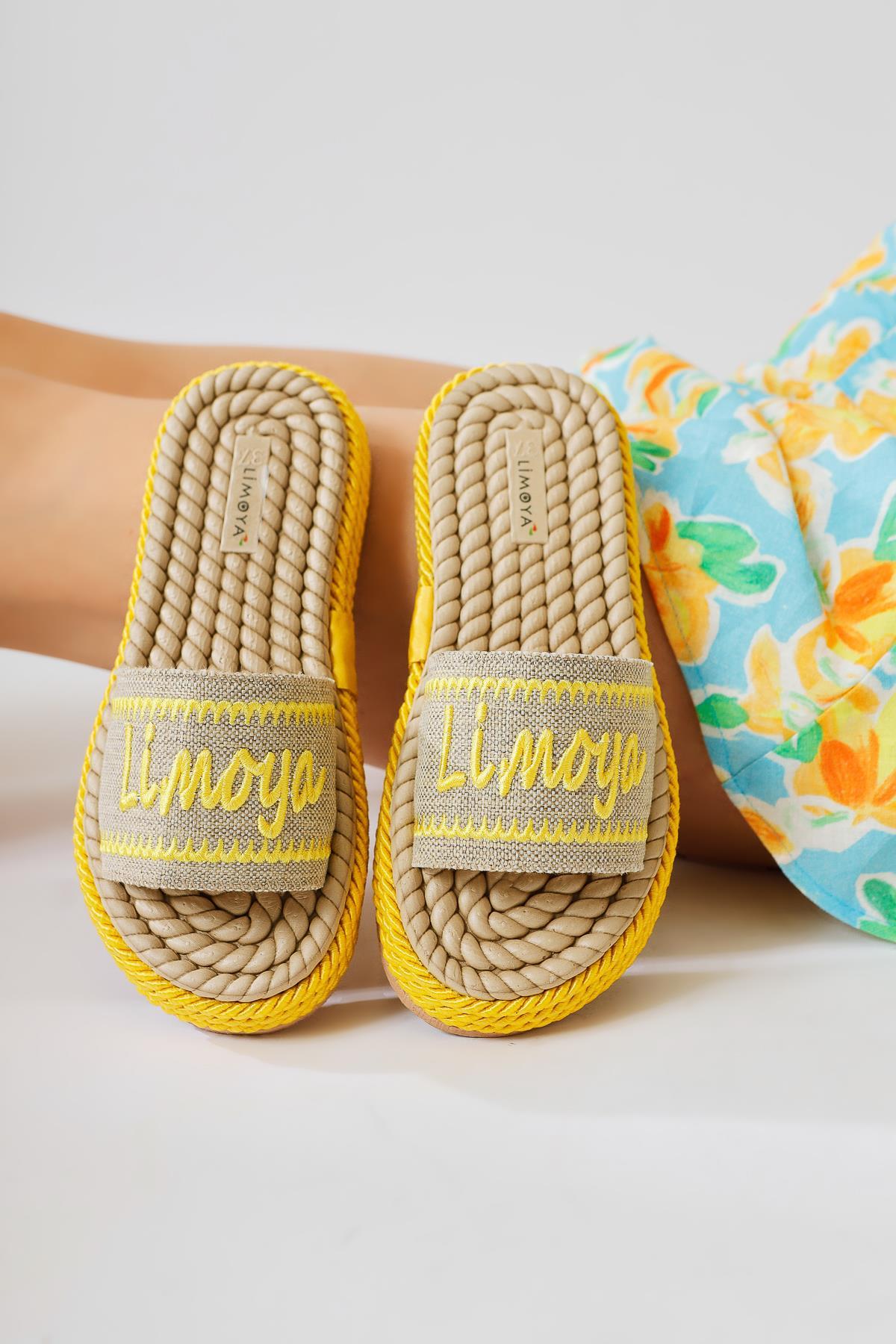 Vasana Soft-Textur Dicke Sohle Seil Pantoffeln in Gelb