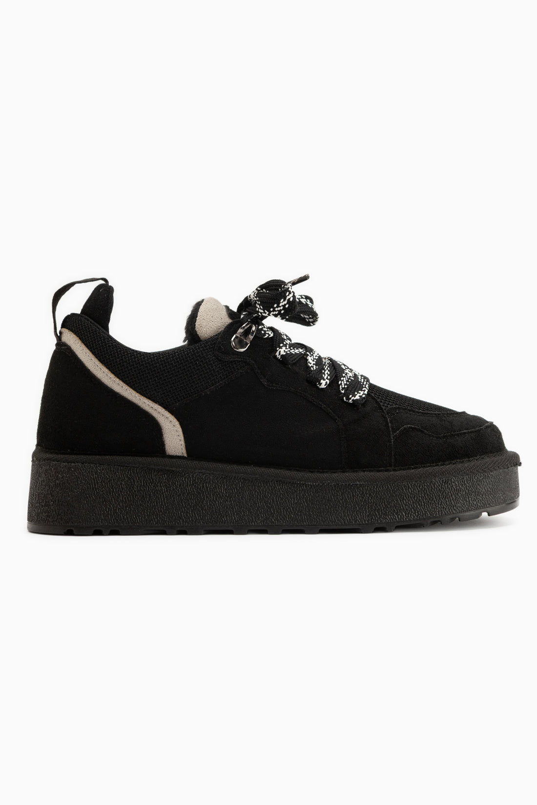 Reni Schwarze Wildleder Mesh Detail Damen Freizeitschuhe