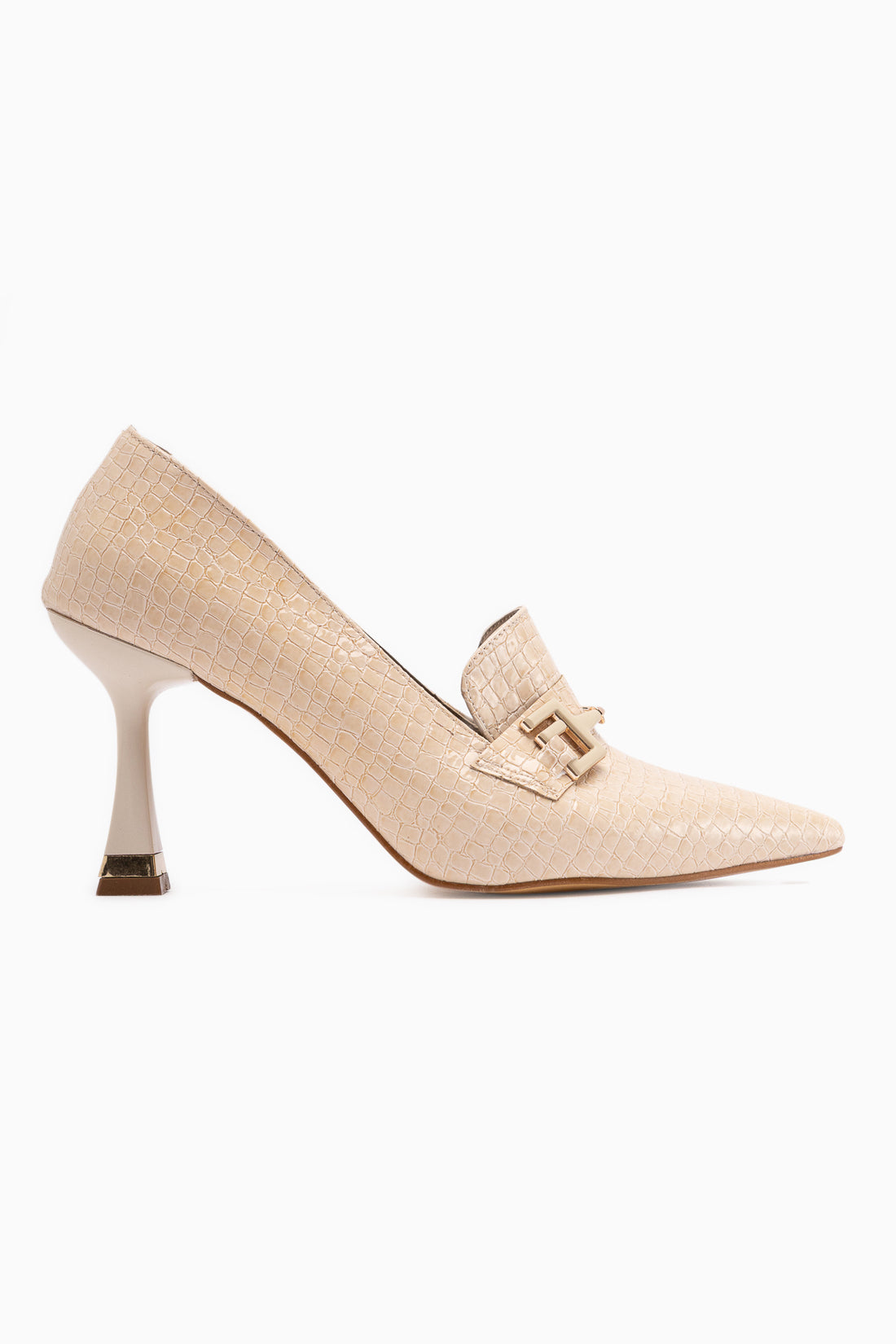 Stiliani Beige Krokodil Druck Leder Schnallen Detail Damen Absatzschuhe