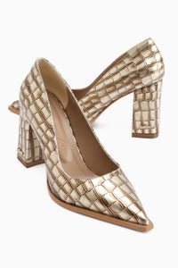 Lucy Cream Croco Thick Heeled Women's Stiletto