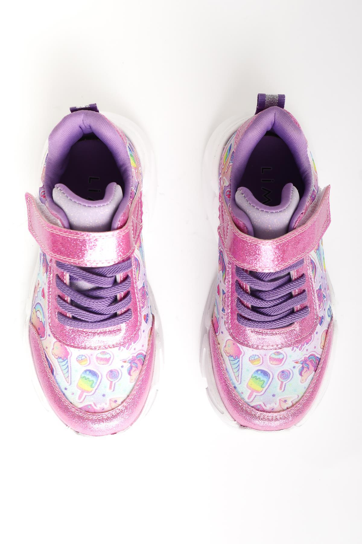 Jannie Rosa Gestreifter Charakterdruck Glitzernder Kinder Sportschuh