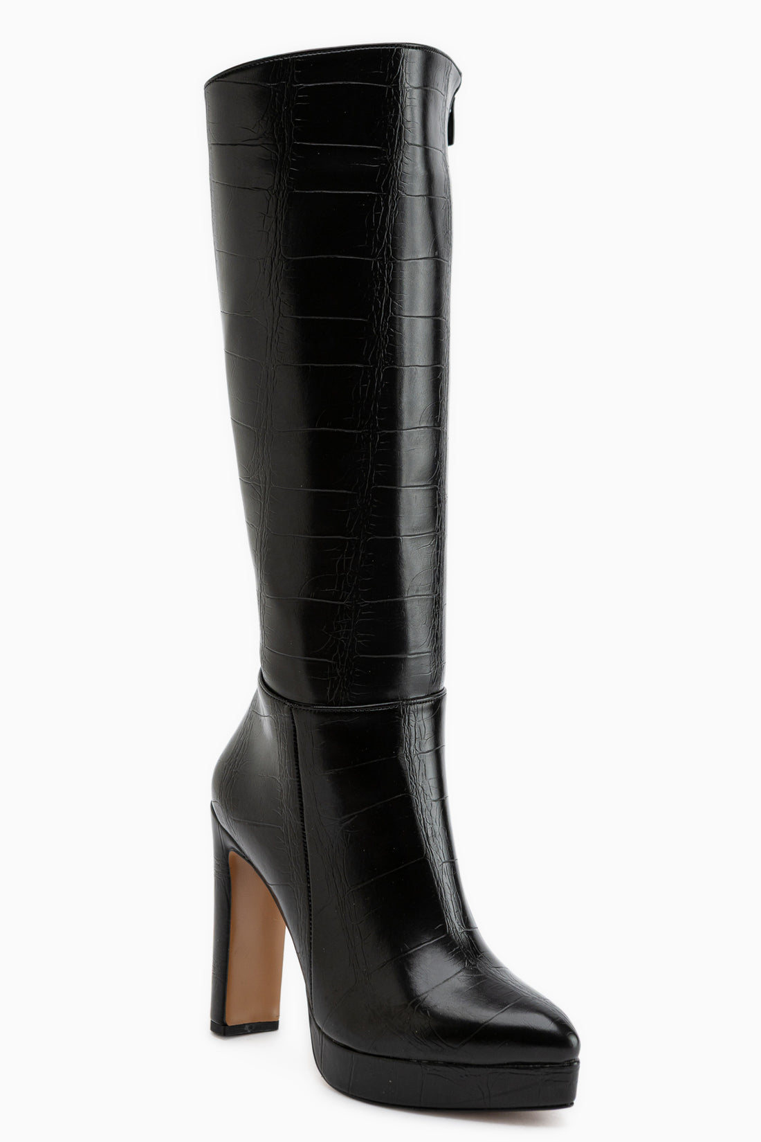 Ariya Schwarze Krokodil Plattform Absatz Reißverschluss Damen Stiefel