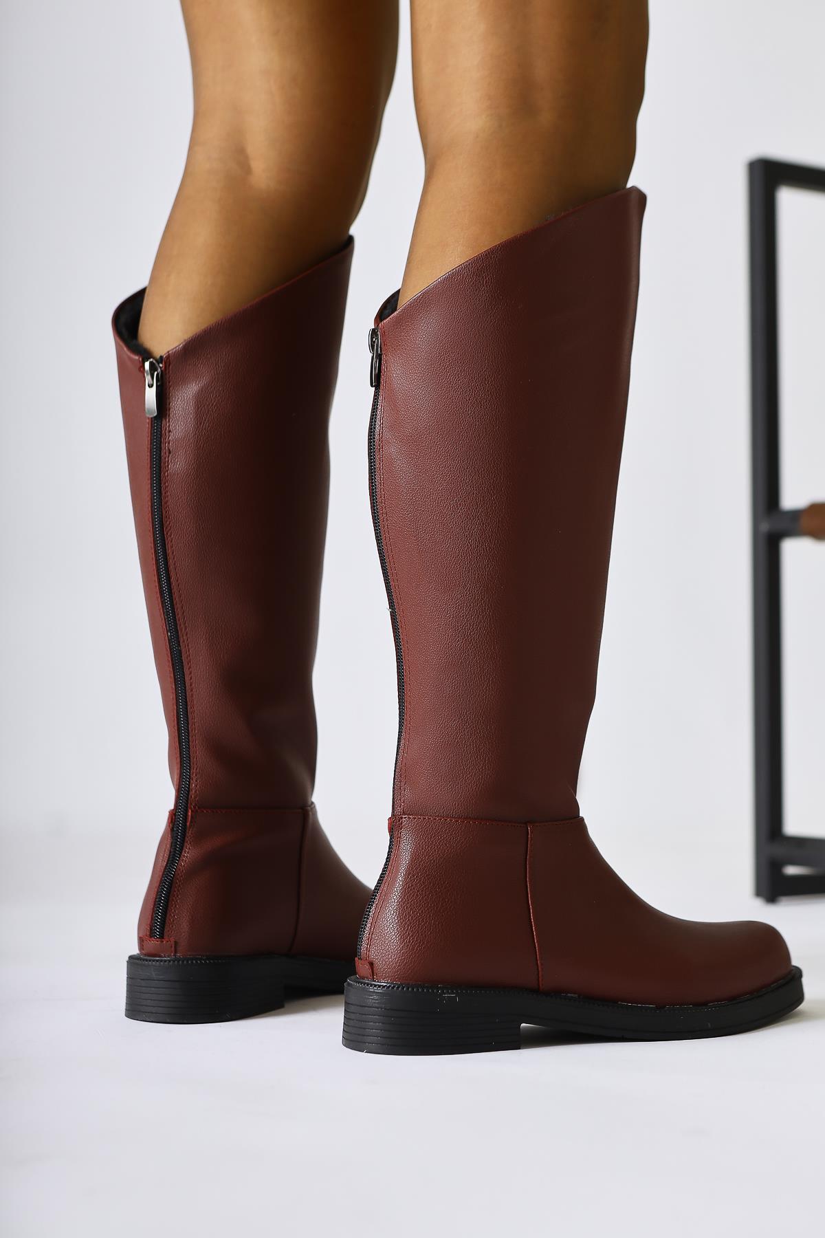 Gigi Burgundy Fur Lined Foldable Back Zipper Boots
