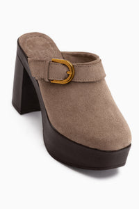 Annela Mink Wildleder Plattform Absatz Damen Pantoletten
