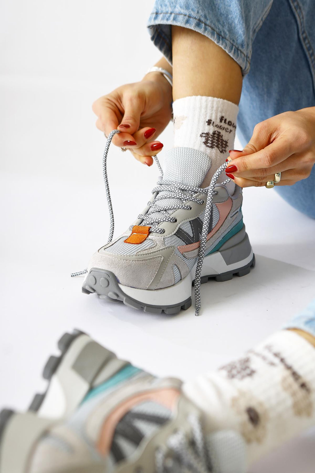 Bach Grey Suede Textile Detail Lace-Up Women's Sneakers