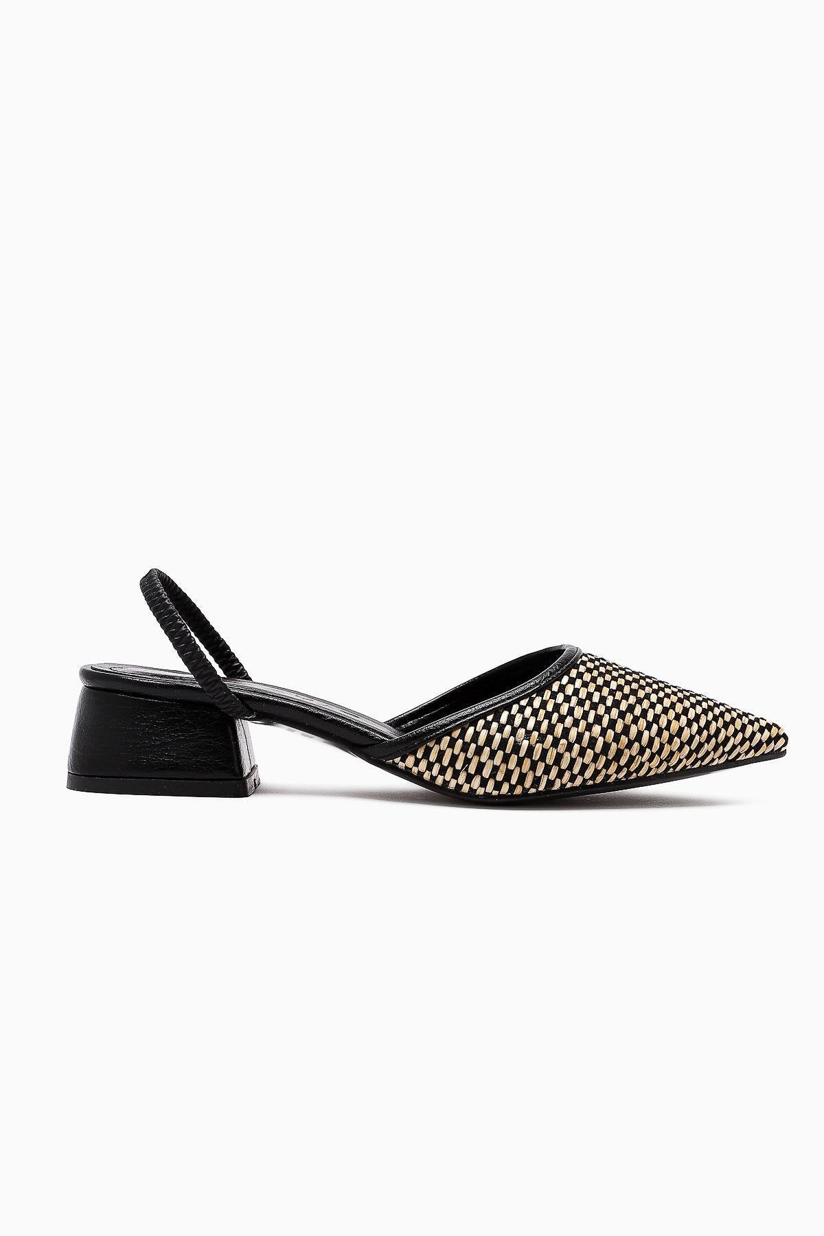 Rosa – Black Straw Pointed-Toe Low Heel Sandal (Women)