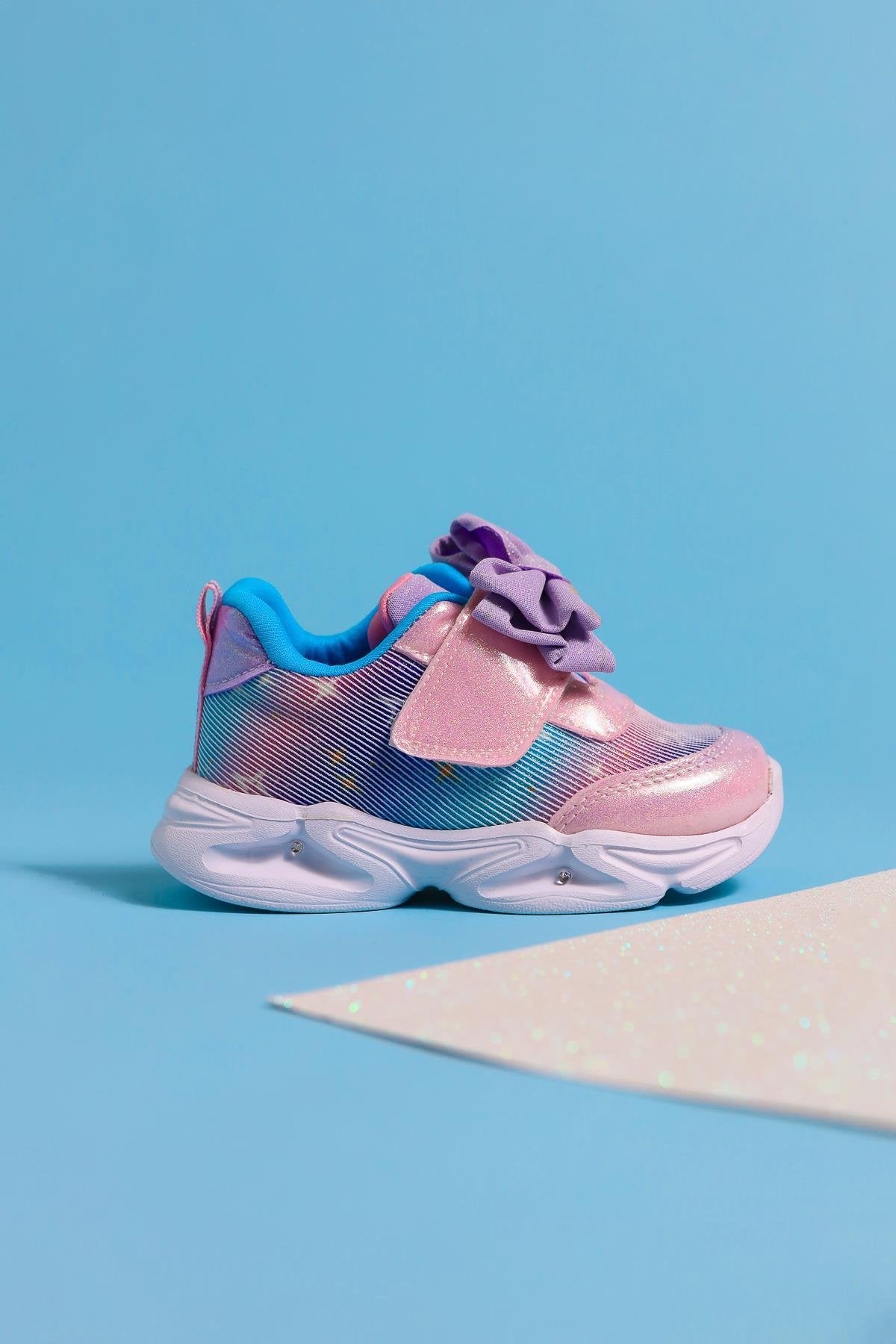 Feliz Puderrosa Schleifendetail Funkelnde Baby Sportschuhe mit Druckknöpfen