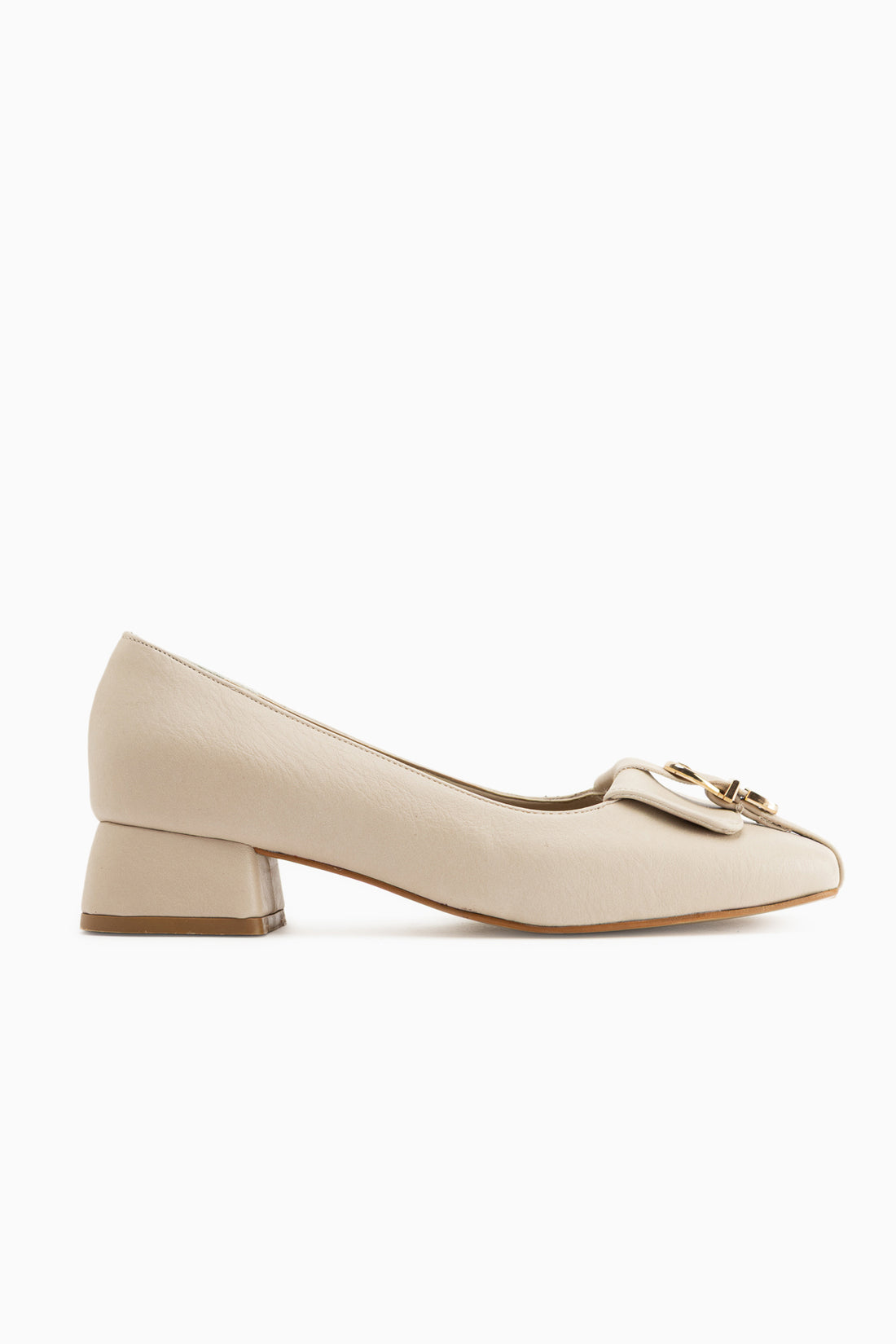 Jerry Echtes Leder Beige Kurze Absatz Damen Schuhe
