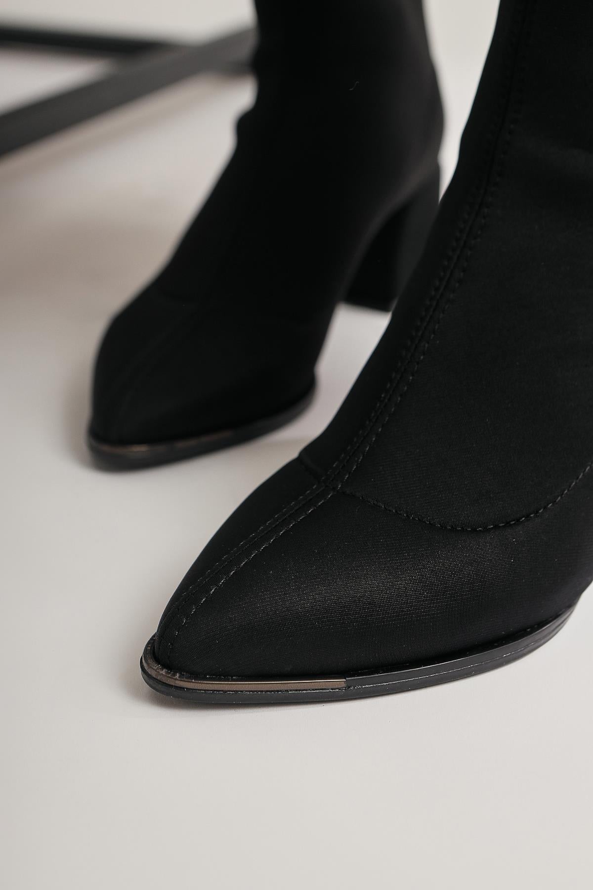 Anas Black Pointed Toe Scuba Fabric Boot