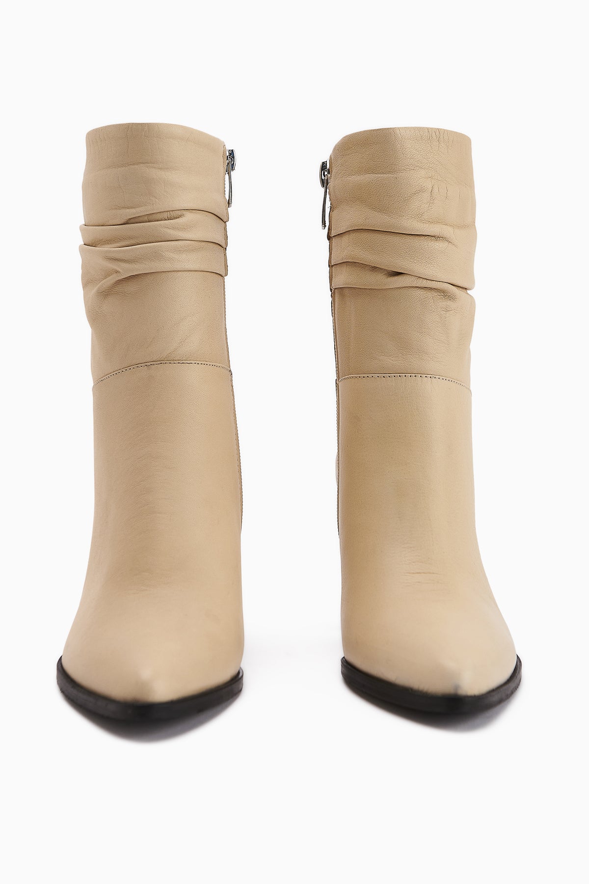 Tamina Genuine Leather Beige Pointed Toe Heeled Women's Boot