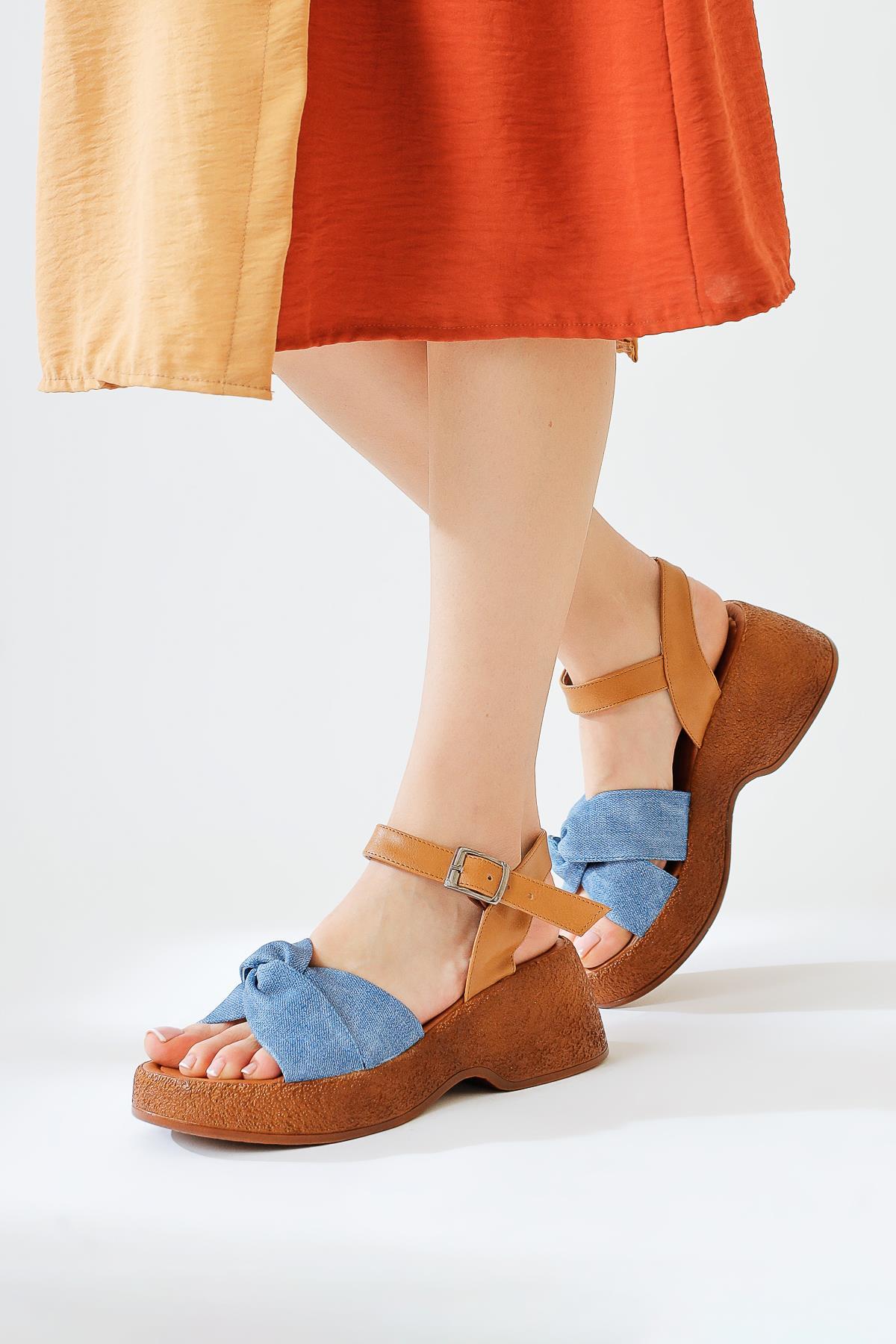 Mastan Blaue Dicke Absatz Kreuzriemen Sandalen