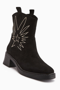 Anica Black Suede Embroidered Women's Boot