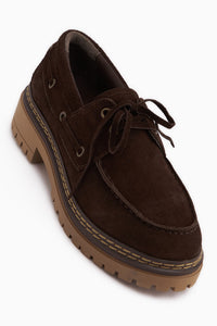 Matina Echtes Leder Braun Wildleder Schnürung Dicke Sohle Damen Loafer Schuhe