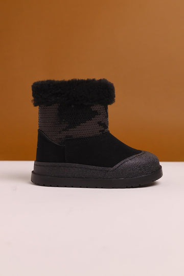 Hanne Black Suede Sequined Fur Lined Children's Boots