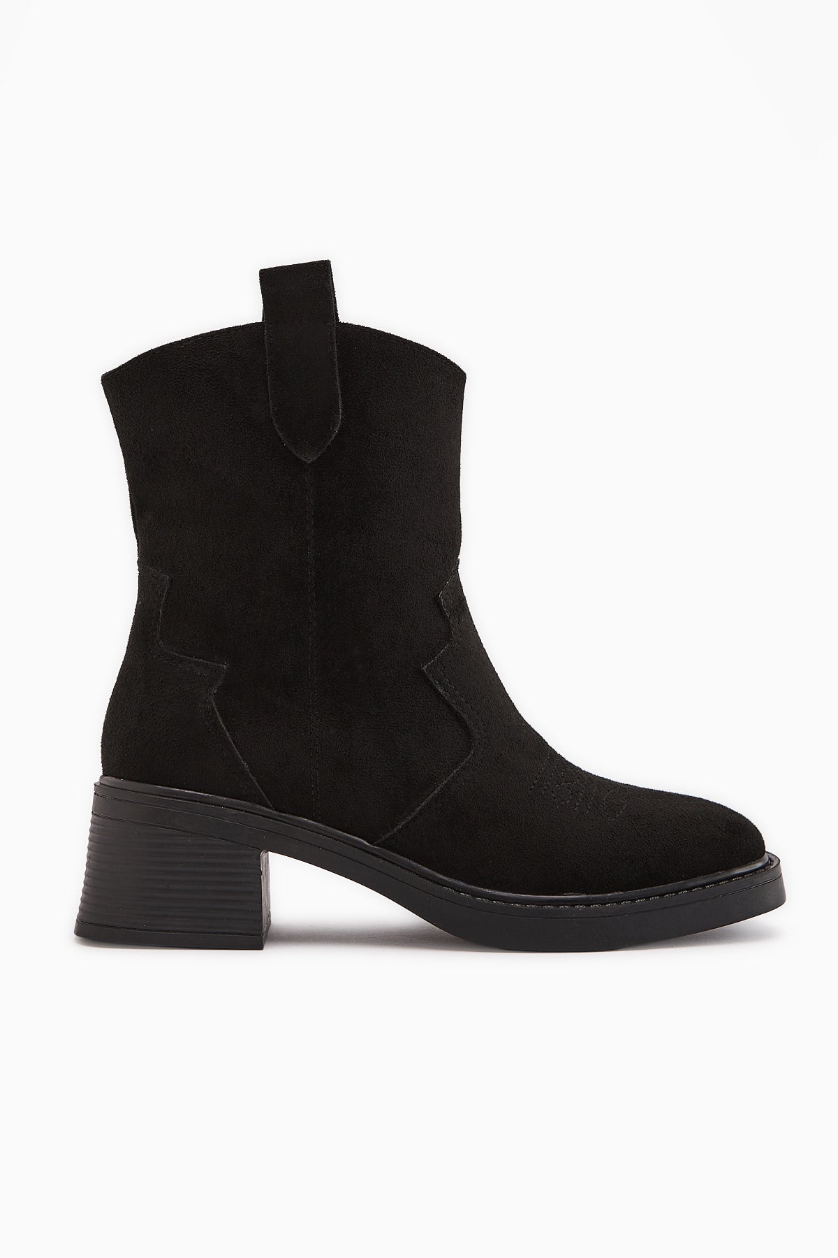 Mindra – Schwarz Velours Stiefelette mit Stickerei (Damen)