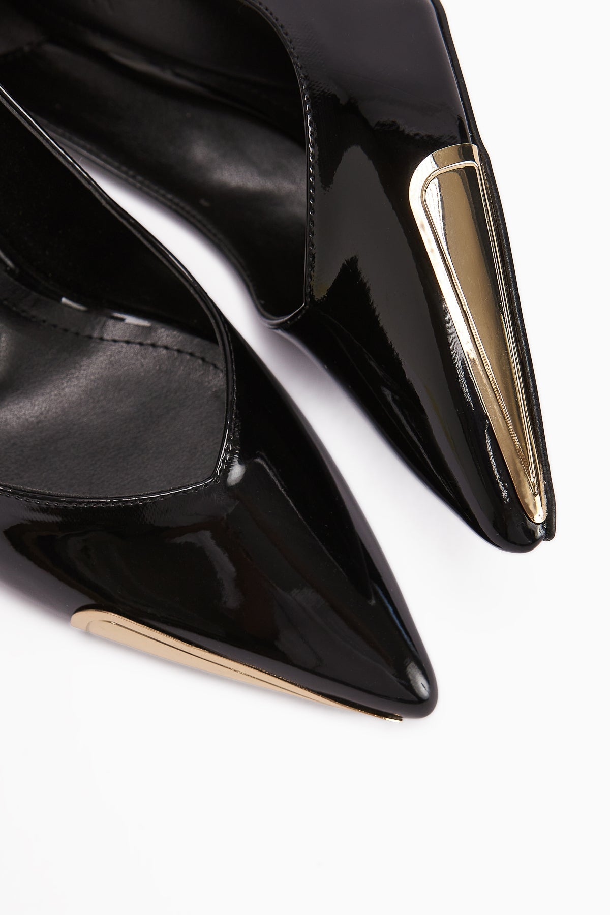 Lula Black Patent Leather Metal Buckled Pointed Toe Women's Heels