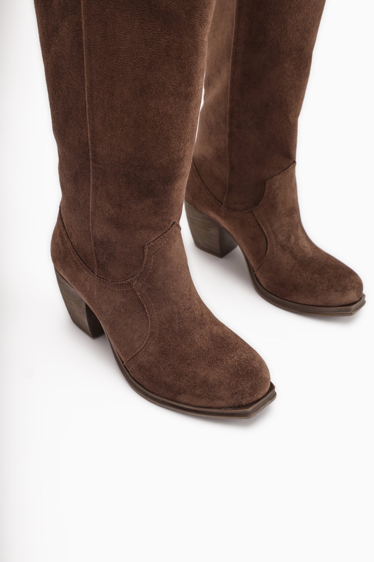 Leya Brown Suede High Heel Zipless Boots