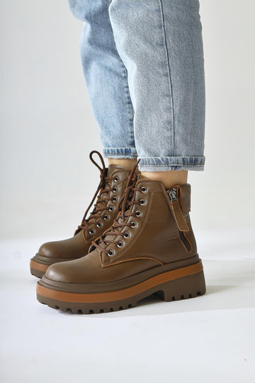 Aliisa Brown Colored Sole Zippered Boots