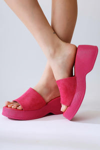 Safora Fuchsia Suede Platform Slippers