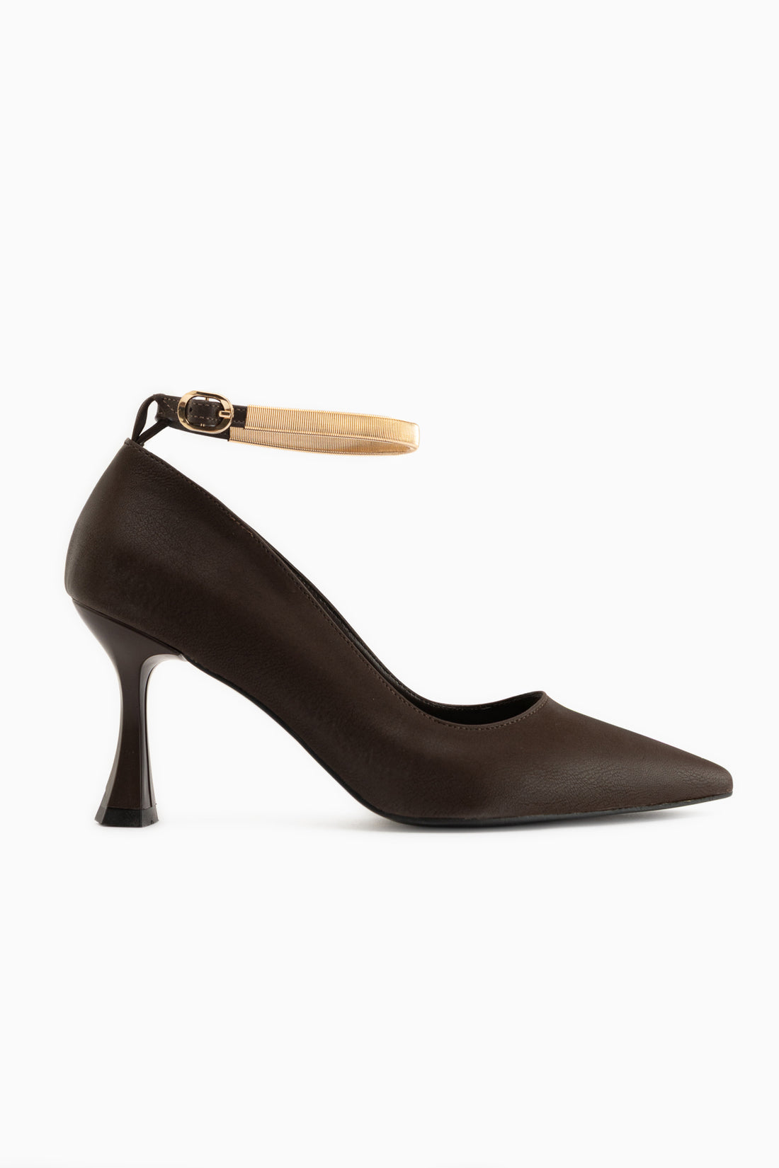 Lora Braun Knöchelriemen Spitz Zehen Damen Absatzschuhe