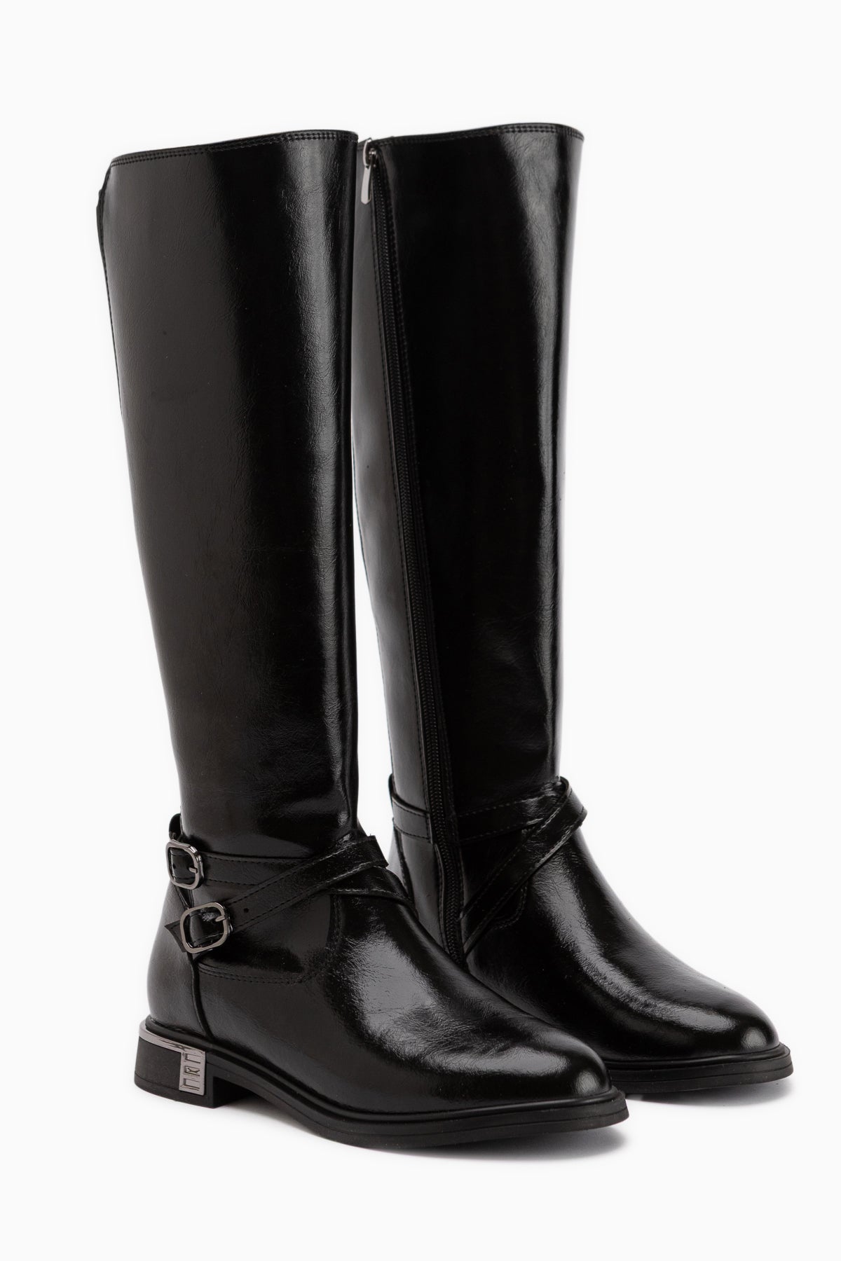 Janell Schwarze Gürtel Detail Damen Stiefel