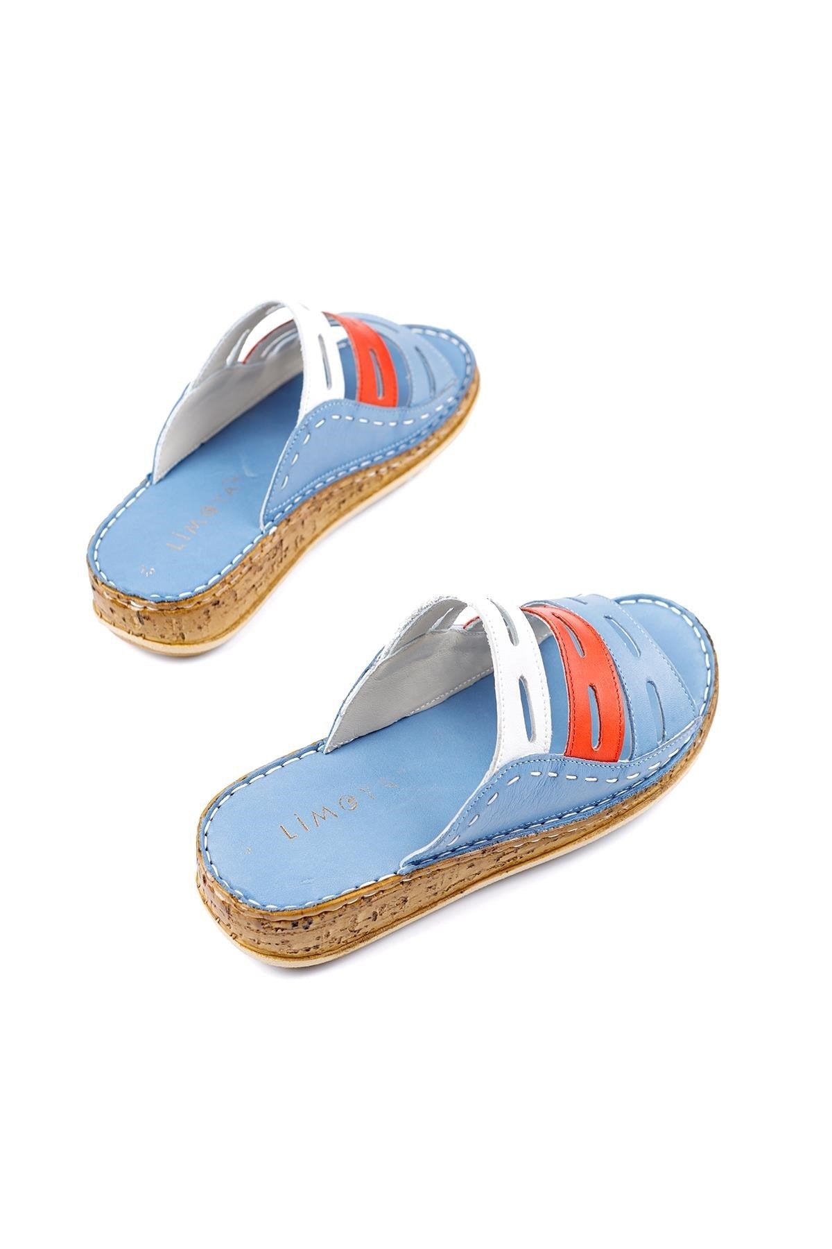 Joelle Echtes Leder Blau Komfort Laser Cut Slipper