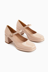 Junis Beige Patent Leather Women's Platform Heels