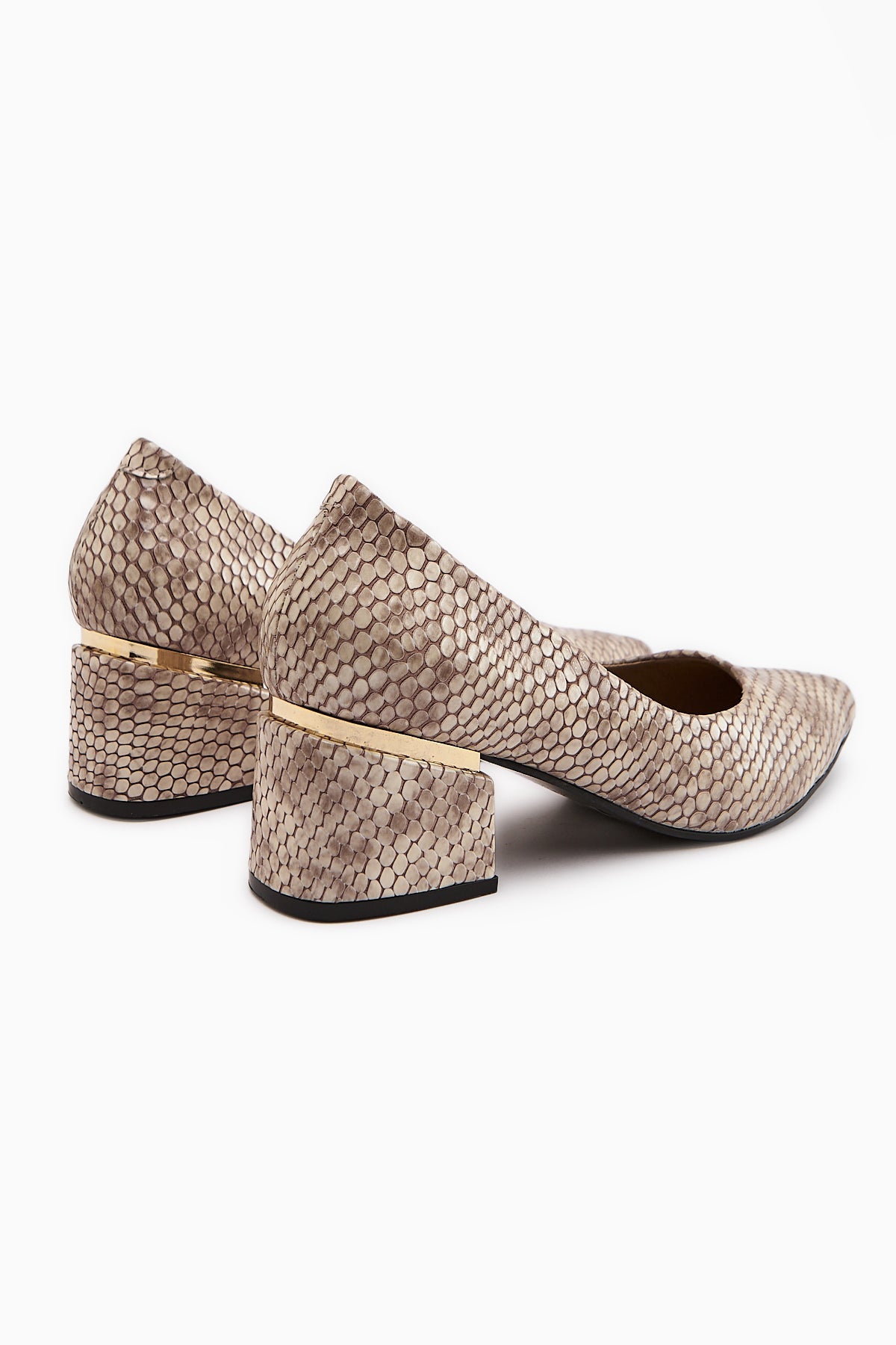 Emelia Genuine Leather Beige Snake Pattern Women's High Heel Shoe