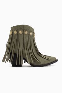 Rodeo Grün Wildleder Fransen Dicke Absatz Damen Western Stiefel