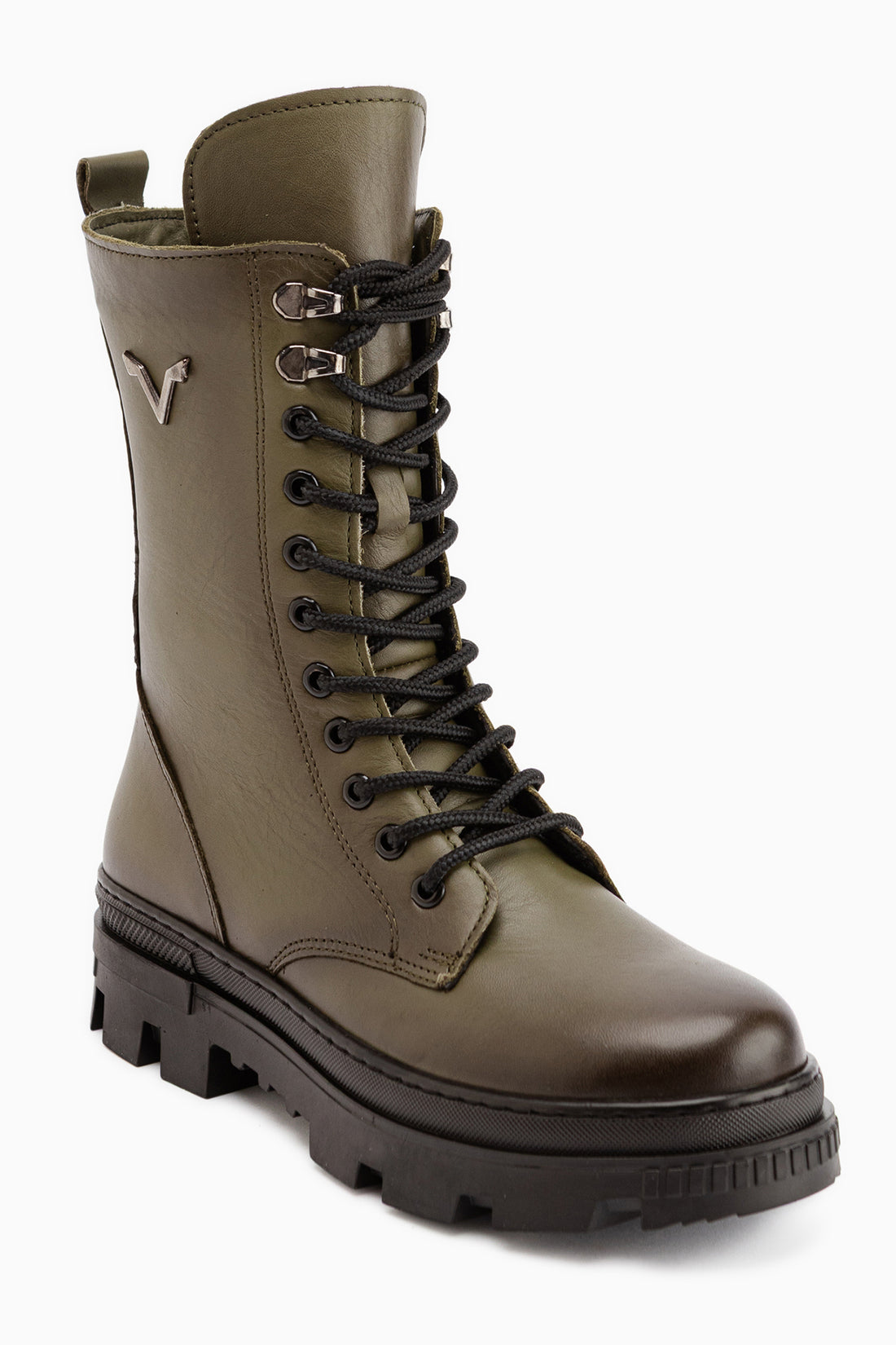 Echtes Leder Haki Damen Stiefel