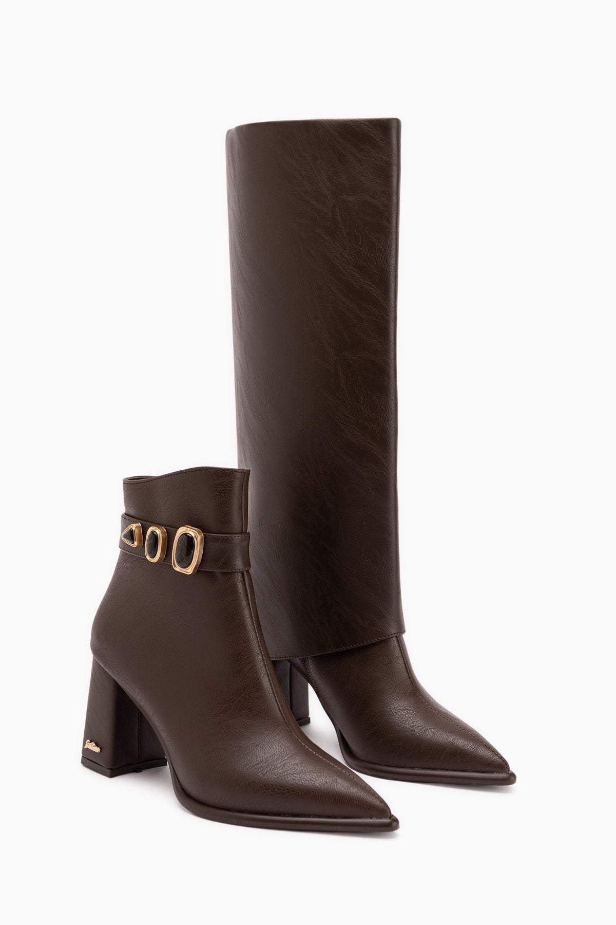 Loretta Braun Abnehmbarer Schaft 2-in-1 Damen Absatzstiefel & Stiefeletten