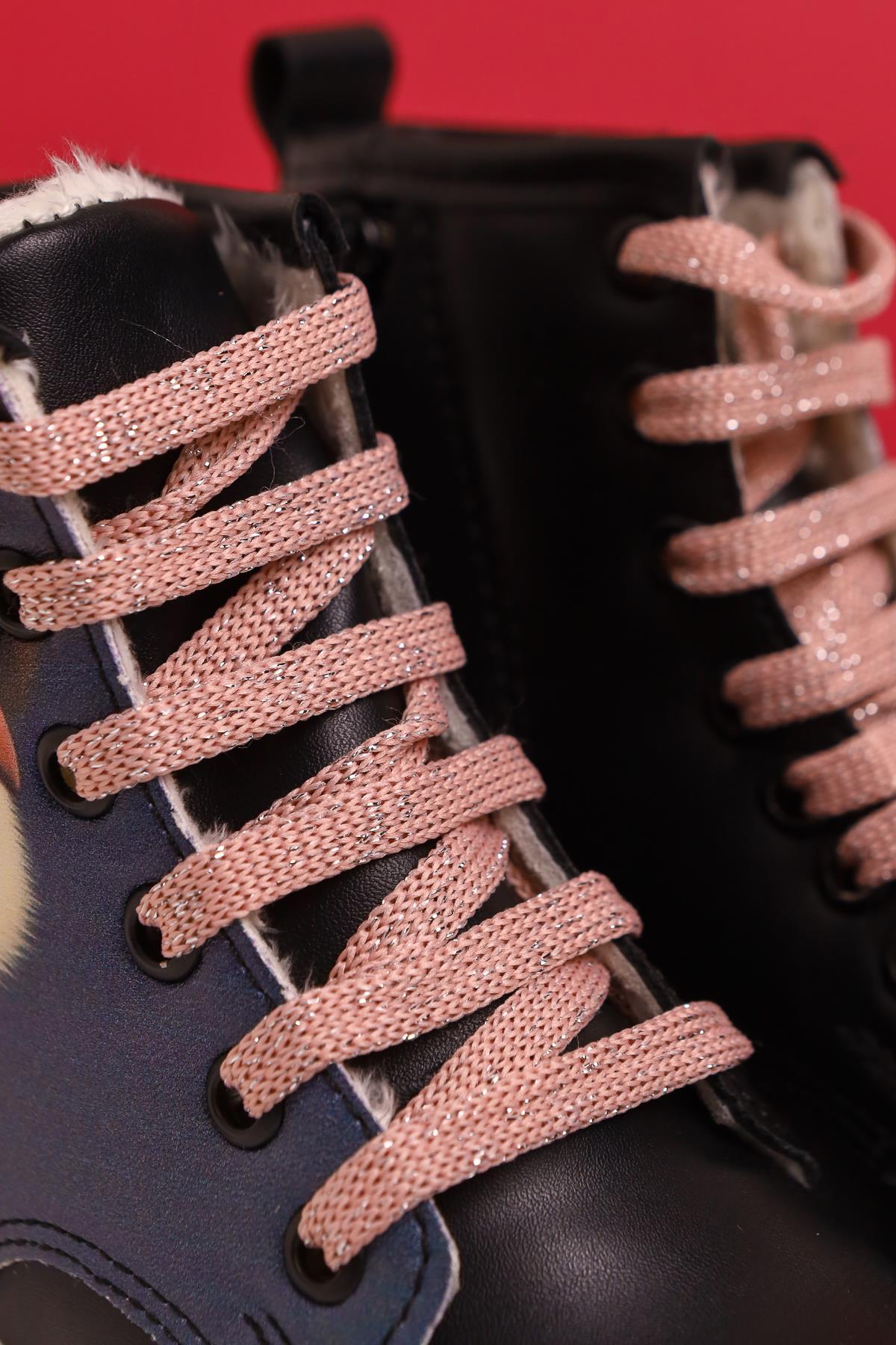 Liam Schwarz Gestreifte Charakterdruck Schnür-Kinderstiefel