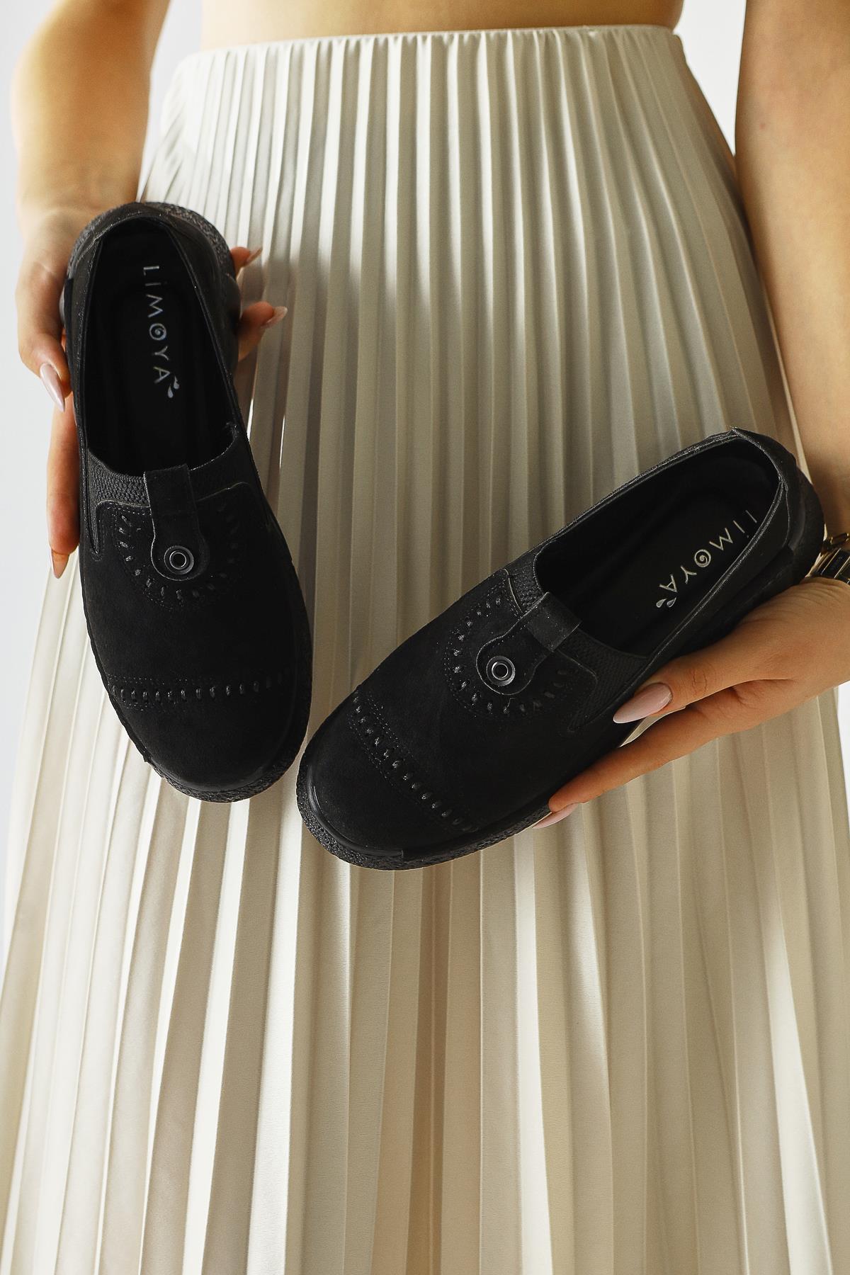 Bethina – Schwarz Ballerina mit Laser-Cut und Nieten-Detail (Damen)