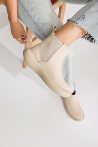Denim Beige Side Rubber Detailed Bomber Sole Boots