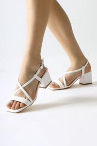 Millen White Thin Cross-Strap Low Heel Sandals