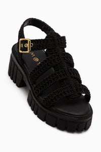 Carmina Black Thick Sole Woven Detailed Women’s Sandal