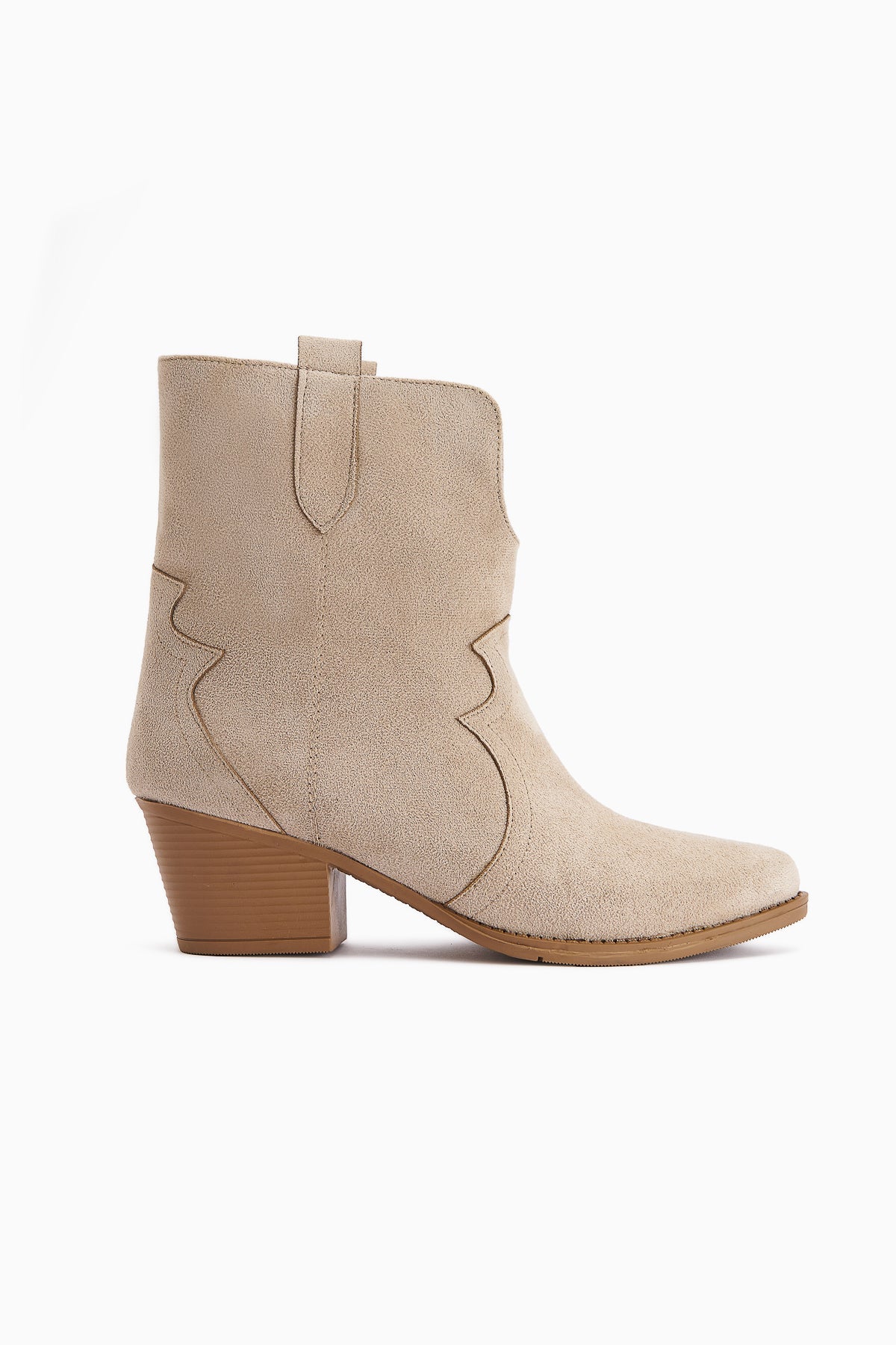 Erica Beige Suede Heeled Western Women's Boot