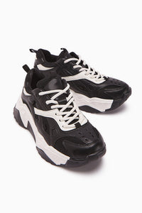 Daysi Black Beige Thick Soled Women's Sneakers