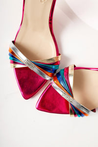 Manya Fuchsia Cross-Strap Heeled Sandals