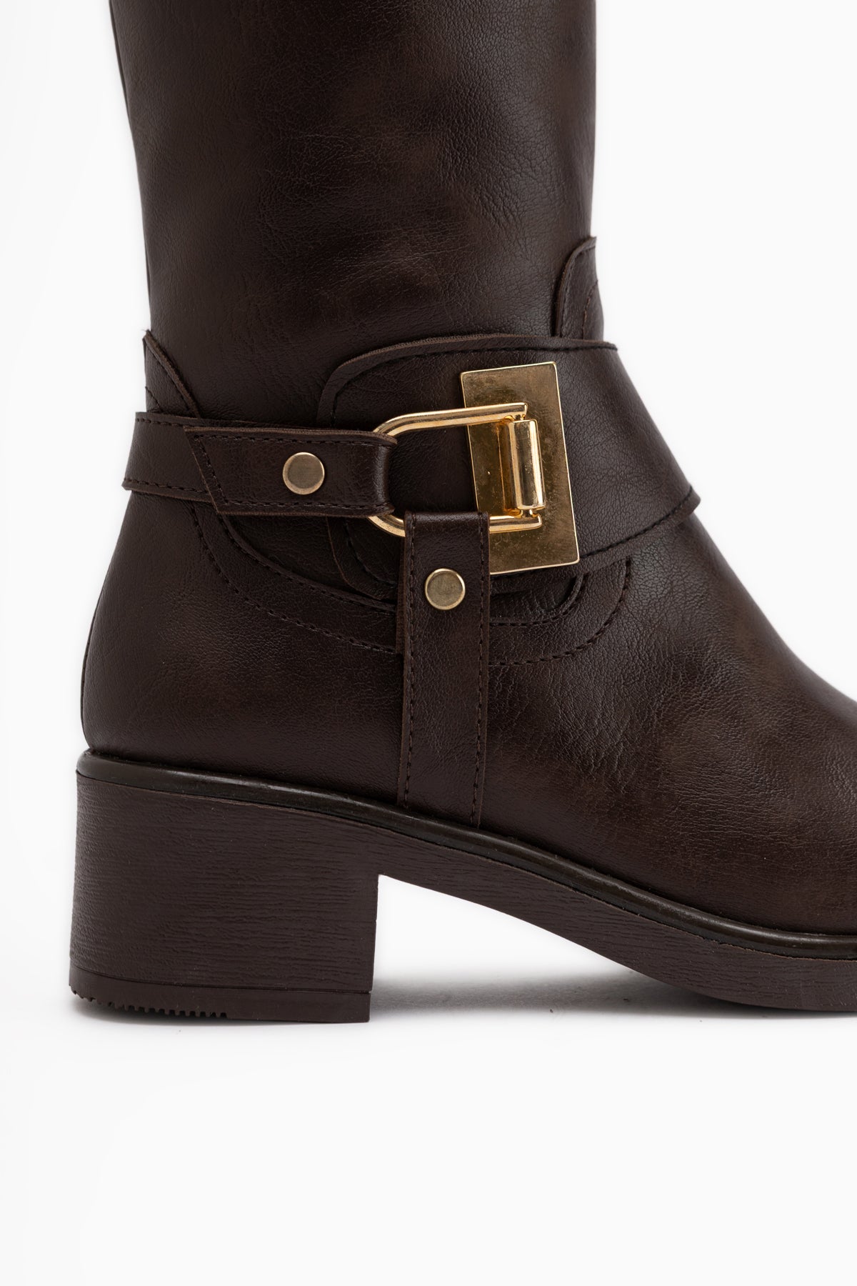 Hope Brown Buckled Thick Heeled Women’s Boots