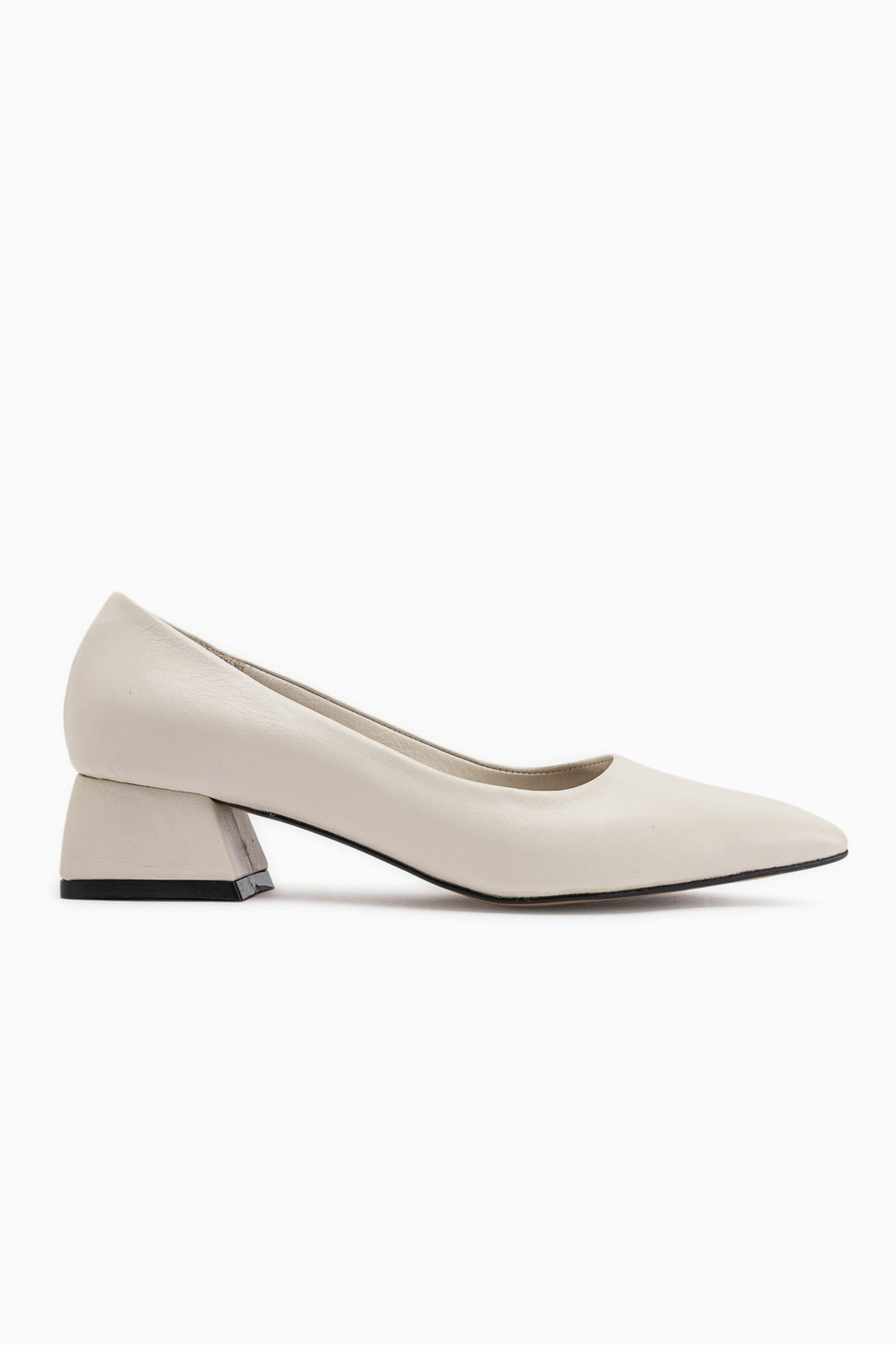 Echtes Leder Berta Beige Spitz Zehen Kurze Absatzschuhe