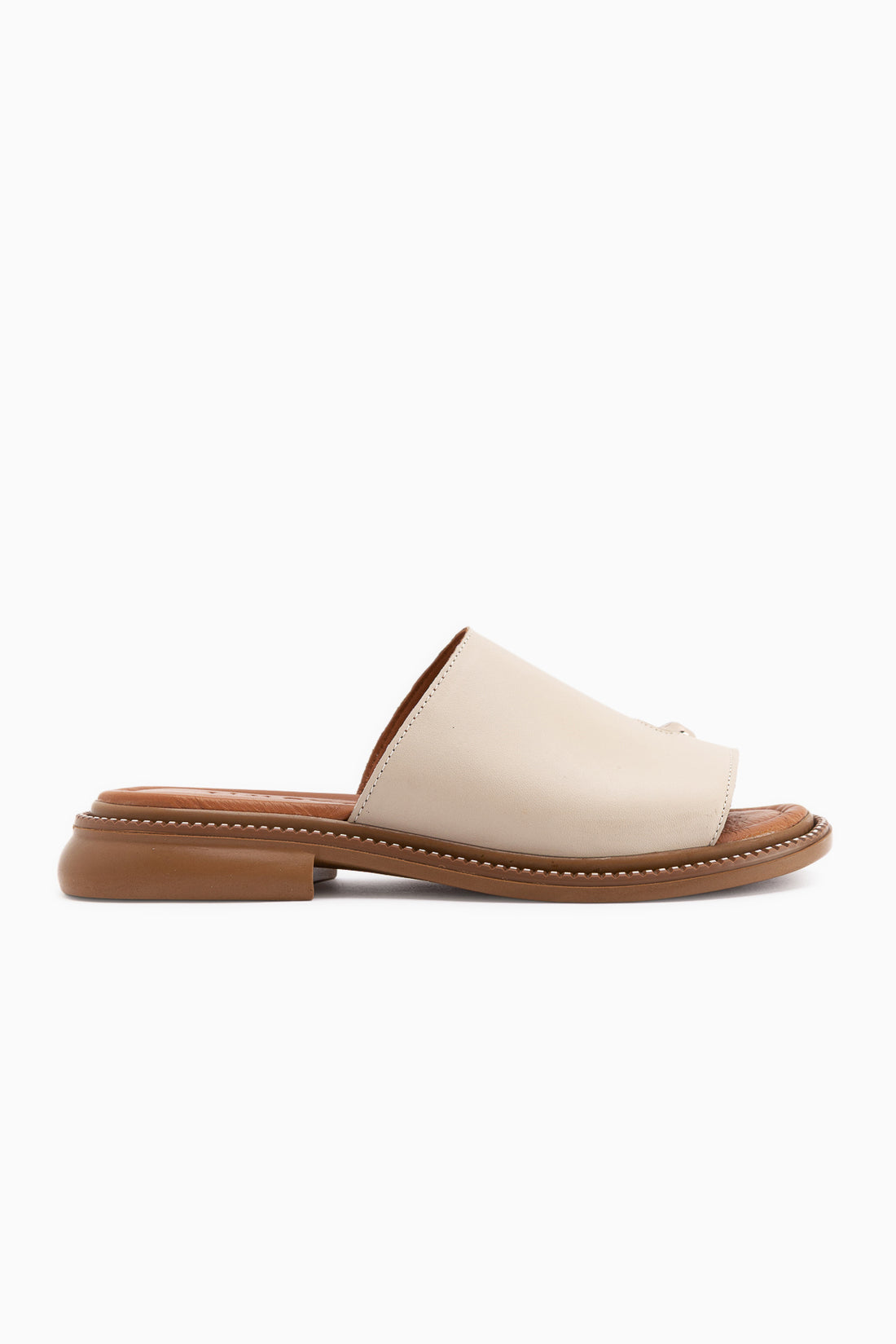 Johny Echtes Leder Beige Zehentrenner Damen Pantoletten