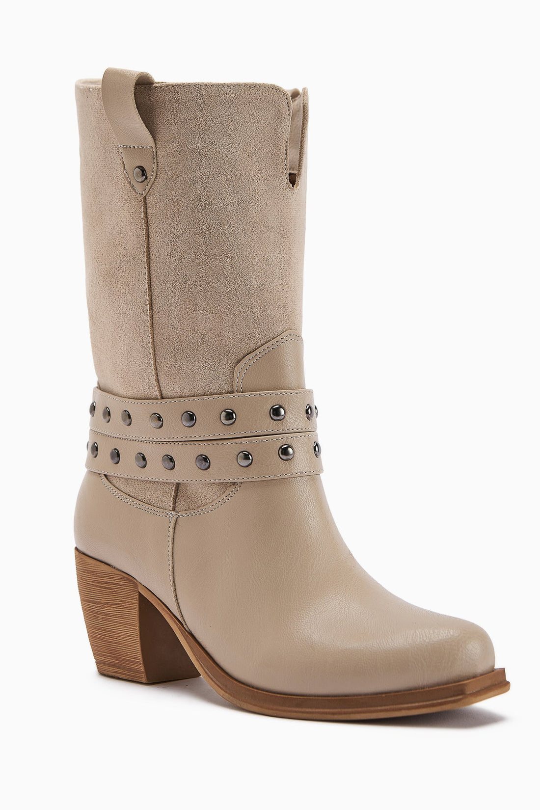 Catrin Beige Studded Heeled Women's Boot