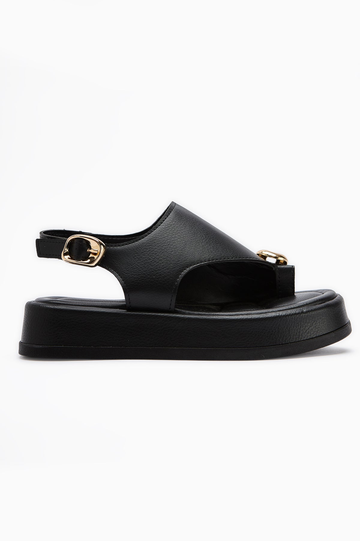 Troya Schwarze Zehensteg-Sandalen mit Schnalle für Damen